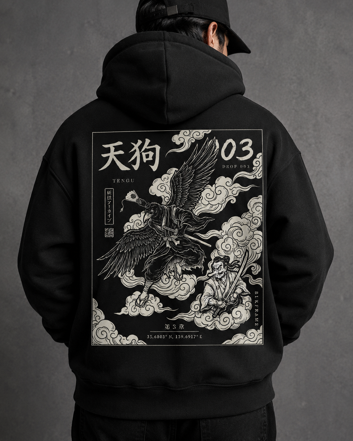 Tengu Graphic Hoodie — Japanese Mythology Raven Design